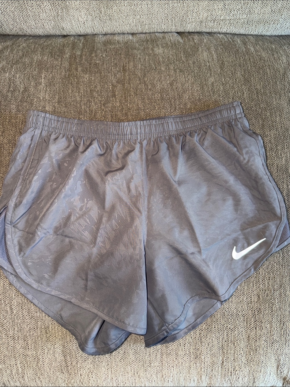 Nike Women’s Gray Athletic Running Shorts with White Swoosh